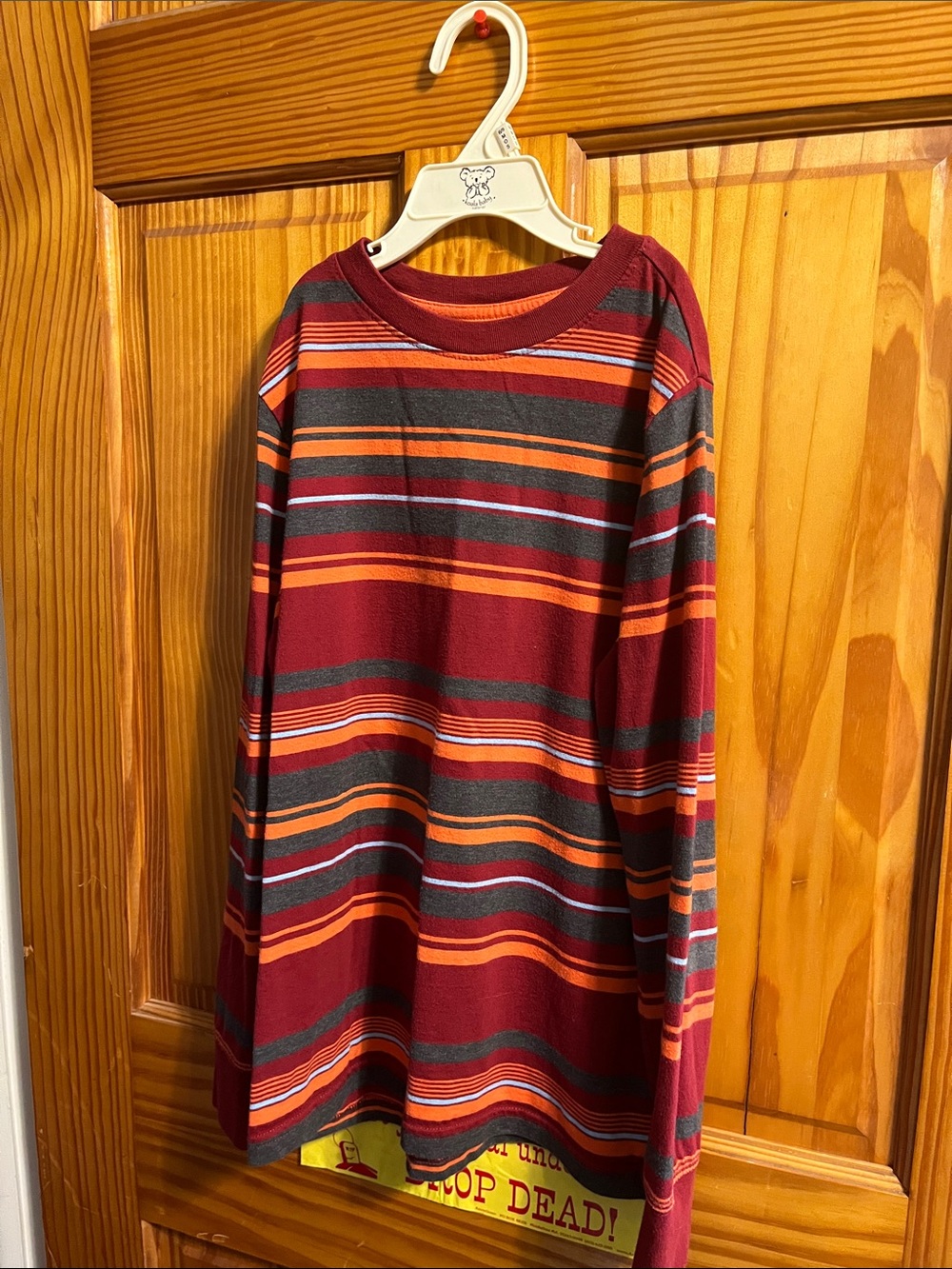 Cat & Jack Boys Burgundy Long Sleeve Tee w/ Orange & Gray Stripes Size M (8/10)